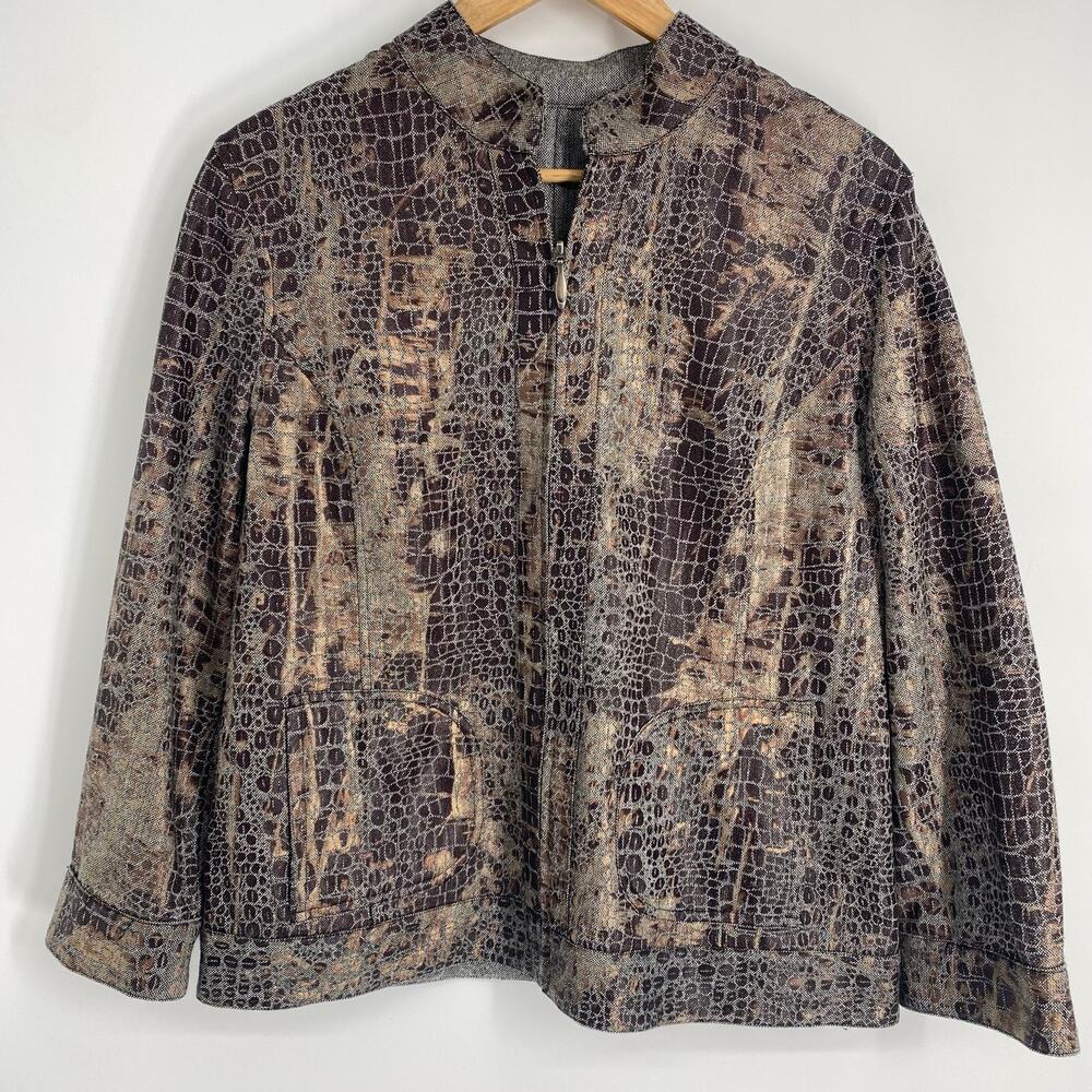 Chico's Jacket Women's Large Reversible Full Zip‎ Jacket Reptile Print Gray